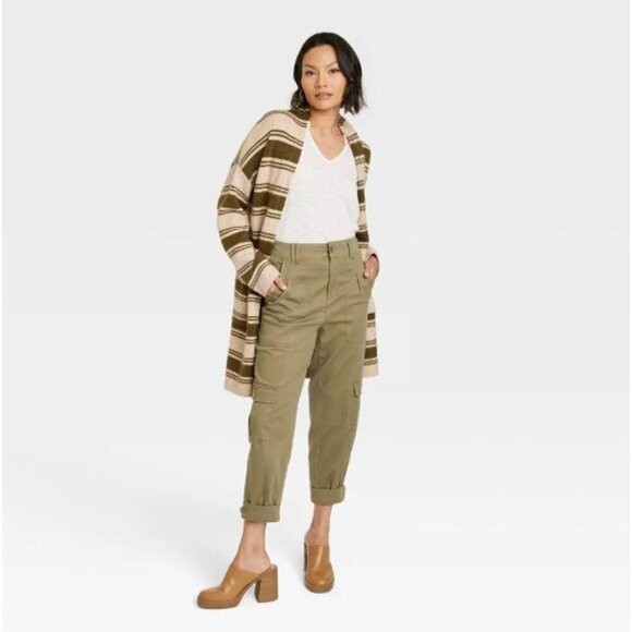 Knox Rose Pants - Knox Rose XL High Rise Casual Fit Ankle Cargo Pants Lightweight Olive Green